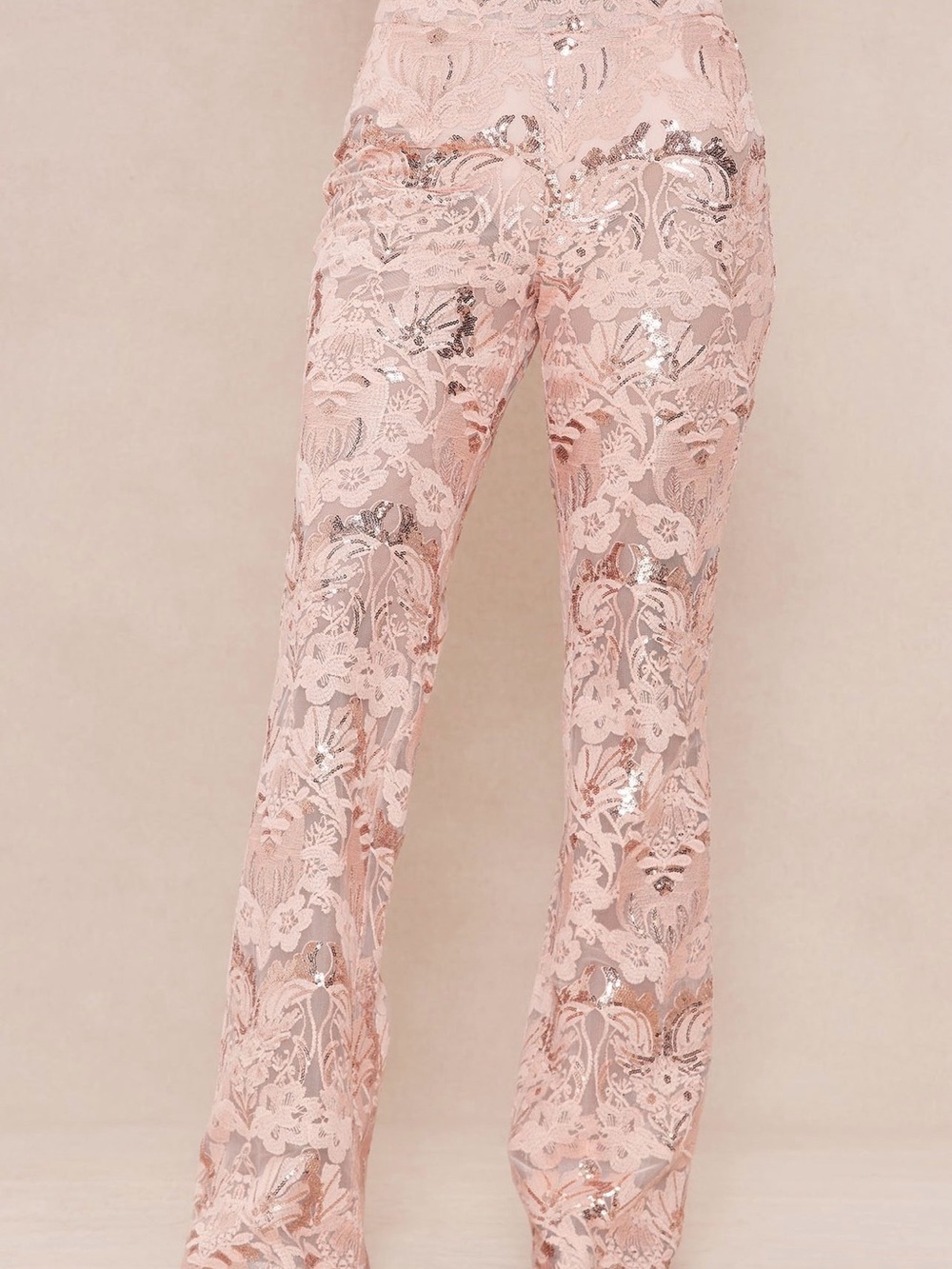 Women's Pink Lace Sequin Blazer and Pant Suit - Picture 5 of 6